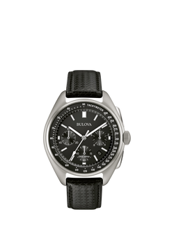 Bulova 96B251 Men's Lunar Pilot Chronograph Leather Strap Watch, Black, Black