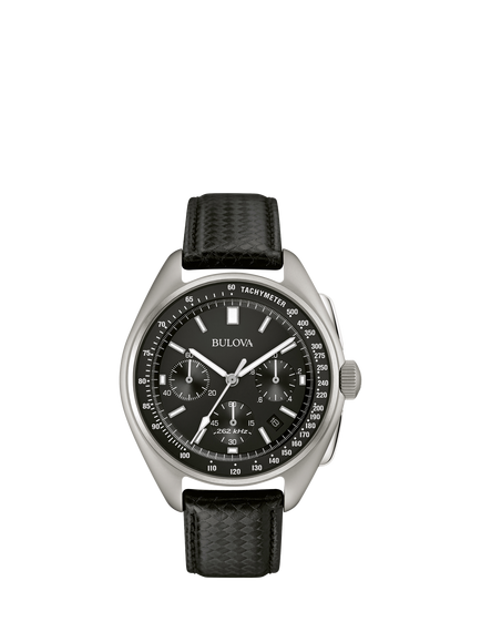 Bulova 96B251 Men's Lunar Pilot Chronograph Leather Strap Watch, Black, Black