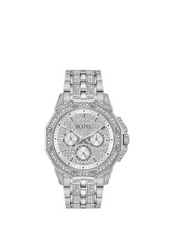 Bulova 96C134 Men's Crystal Collection Octava Bracelet Strap Watch, Silver, Silver
