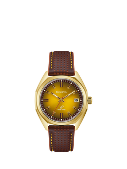 Bulova 97B214 Men's 1973 Jet Star F Leather Strap Watch, Yellow, Yellow