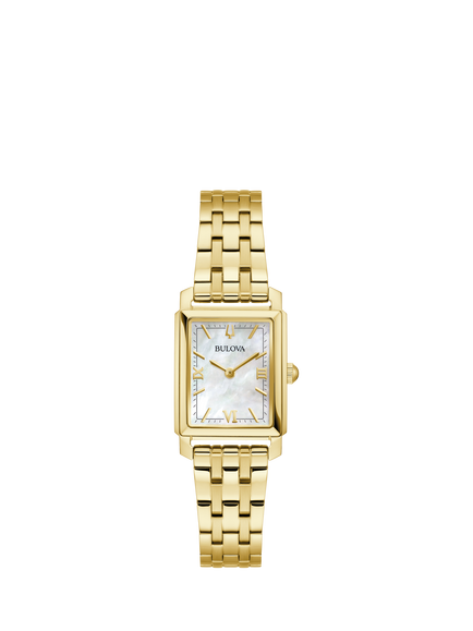 Bulova 97L177 Women's Mother Of Pearl Rectangular Bracelet Strap Watch, White, White