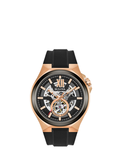 Bulova 98A177 Men's Classic Automatic Silicone Strap Watch, Black, Black