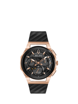 Bulova 98A185 Men's CURV Rubber Strap Watch, Black, Black