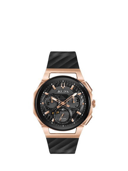 Bulova 98A185 Men's CURV Rubber Strap Watch, Black, Black