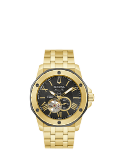 Bulova 98A273 Men's Marine Star Automatic Bracelet Strap Watch, Black, Black