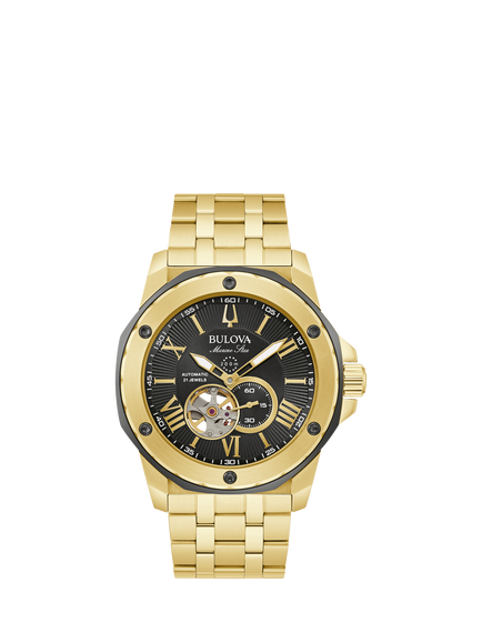 Bulova 98A273 Men's Marine Star Automatic Bracelet Strap Watch, Black, Black