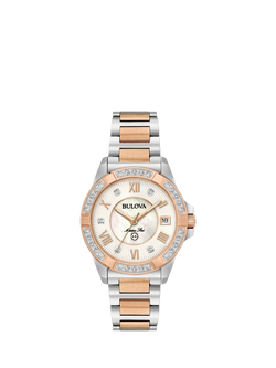 Bulova 98R234 Women's Marine Star Round Bracelet Strap Watch, Mother Of Pearl, Mother Of Pearl