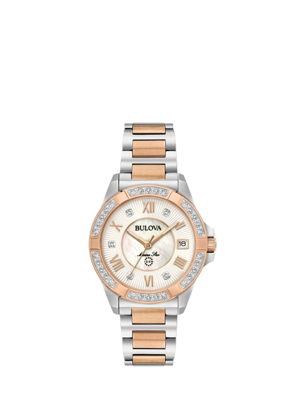 Bulova 98R234 Women's Marine Star Round Bracelet Strap Watch, Mother Of Pearl, Mother Of Pearl