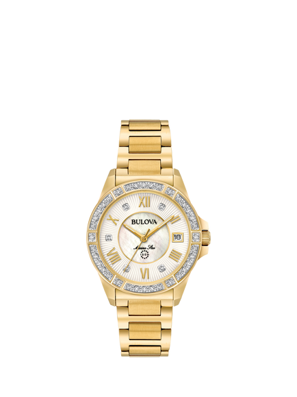 Bulova 98R235 Women's Marine Star Round Bracelet Strap Watch, Mother Of Pearl, Mother Of Pearl
