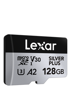 Lexar Silver Plus UHS-1, Class 10, MicroSDXC card, up to 205MB/s Read Speed, 128GB, Silver With Black, Silver With Black