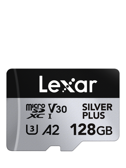 Lexar Silver Plus UHS-1, Class 10, MicroSDXC card, up to 205MB/s Read Speed, 128GB, Silver With Black - view 2, Silver With Black