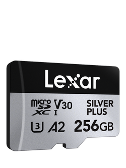 Lexar Silver Plus UHS-1, Class 10, MicroSDXC card, up to 205MB/s Read Speed, 256GB, Silver With Black, Silver With Black