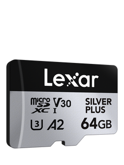 Lexar Silver Plus UHS-1, Class 10, MicroSDXC card, up to 205MB/s Read Speed, 64GB, Silver With Black, Silver With Black