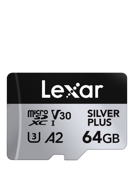 Lexar Silver Plus UHS-1, Class 10, MicroSDXC card, up to 205MB/s Read Speed, 64GB, Silver With Black - view 2, Silver With Black