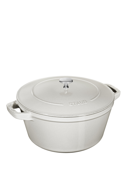STAUB Stackable Round Cast Iron Casserole & Pan Set, 3 Piece, 24cm, Truffle - view 2, White Truffle
