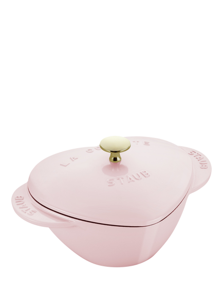 STAUB Heart Cocotte Round Cast Iron Casserole, 20cm, Sorbet Rose, Sorbet Rose (pink)