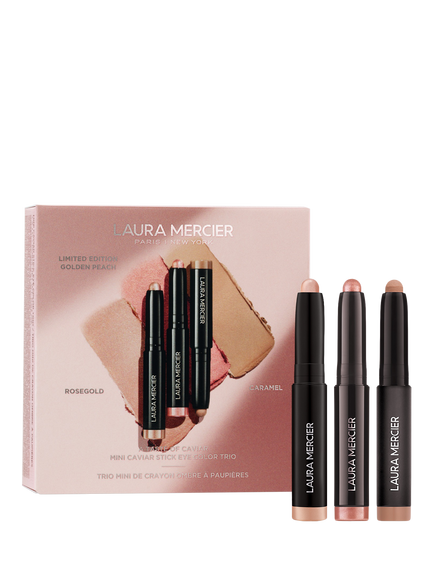 Laura Mercier A Taste of Caviar Mini Caviar Stick Eye Colour Trio Makeup Gift Set, 3 x 1g, Rosegold/Caramel/Golden Peach