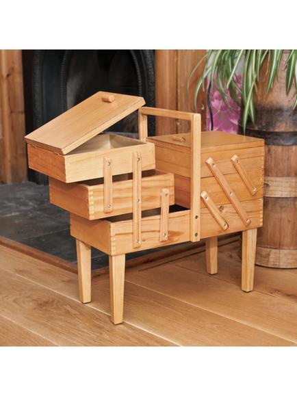 Groves Large Wooden Cantilever Sewing Box, Natural - view 2, Natural