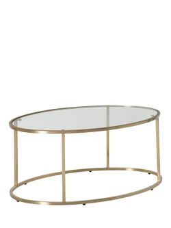 John Lewis OUTLET Langham Oval Glass Coffee Table, Like New, Brass, Brass