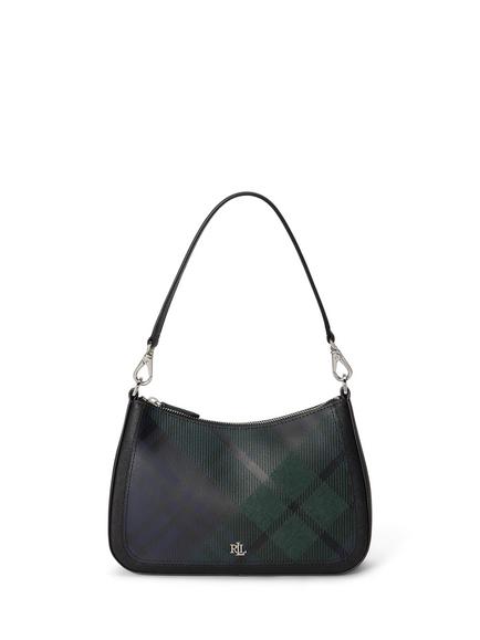 Lauren Ralph Lauren Danni Leather Shoulder Bag, Black/Black Tartan, Black/Black Tartan