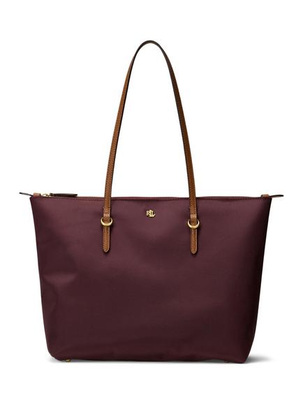 Ralph Lauren Keaton Medium Tote Bag, Dark Garnet, Dark Garnet/Tan