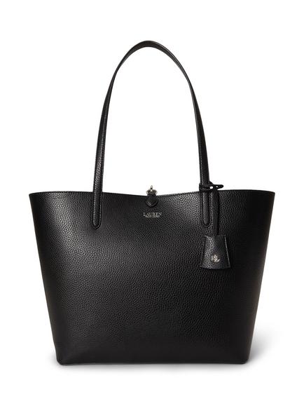 Lauren Ralph Lauren Faux Leather Tote Bag, Black/Black Tartan, Black/Black Tartan