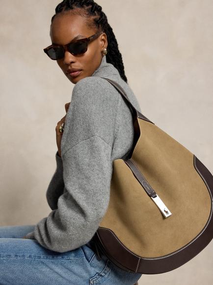 Polo Ralph Lauren ID Collection Medium Suede Shoulder Bag, Clay/Tobacco - view 2, Clay/Tobacco