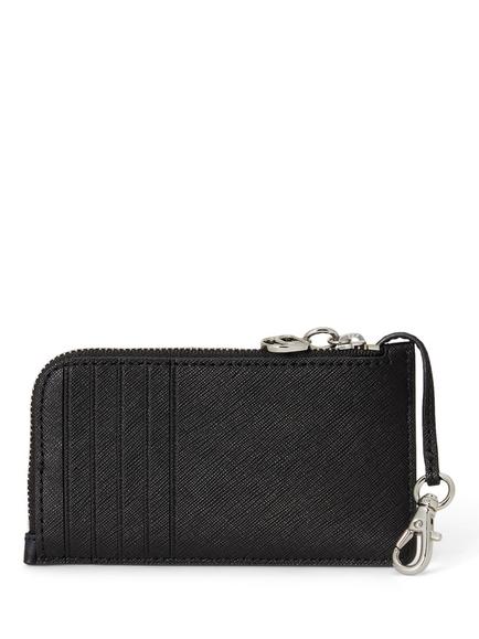 Lauren Ralph Lauren Zipped Leather Card Holder Case, Black/Black Tartan - view 2, Black/Black Tartan
