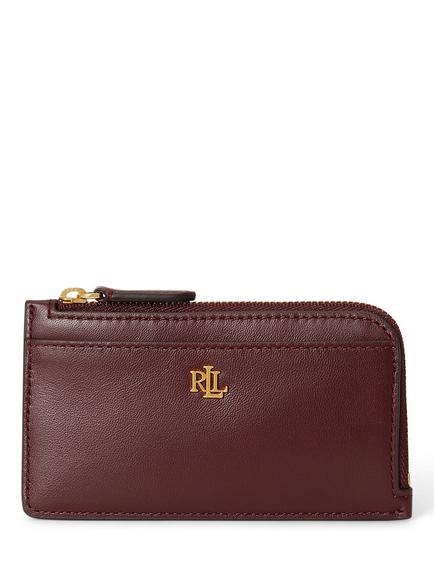 Lauren Ralph Lauren Zipped Leather Card Holder, Dark Garnet, Dark Garnet