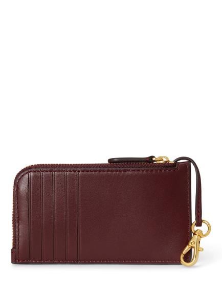 Lauren Ralph Lauren Zipped Leather Card Holder, Dark Garnet - view 2, Dark Garnet