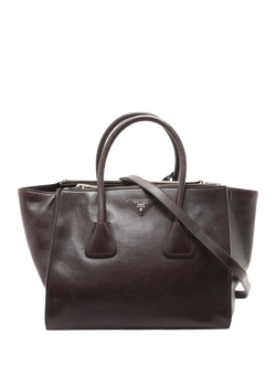 Pre-loved Prada Leather 2-Way Silver Hardware Bag, Brown, Brown