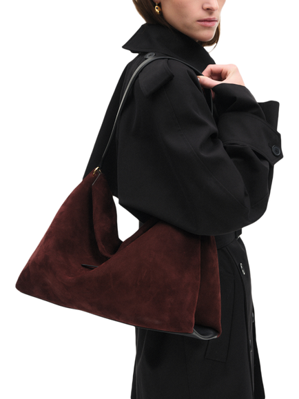 Wandler Penelope Slouchy Shoulder Bag, Acai Suede/Black - view 2, Acai Suede/Black