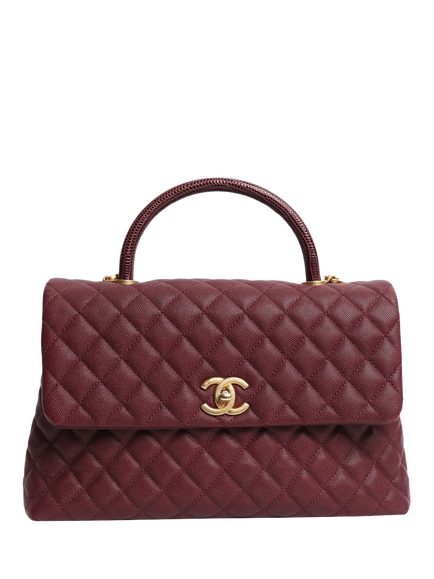 Pre-loved CHANEL 2017 Caviar Leather Quilted Coco Handle Bag, Maroon, Maroon