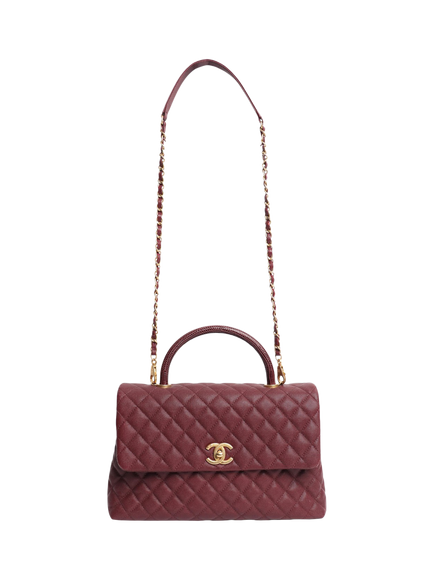 Pre-loved CHANEL 2017 Caviar Leather Quilted Coco Handle Bag, Maroon - view 2, Maroon