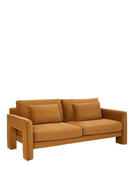 John Lewis OUTLET Blocky Large 3 Seater Sofa, Caramel Velvet, Ote Brown( Koni 125)