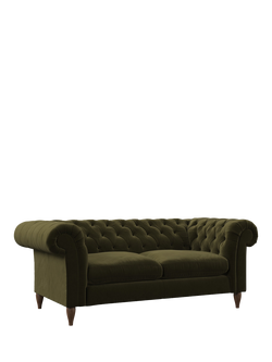 John Lewis OUTLET Cromwell Large 3 Seater Sofa, Dark Leg, Like New, Plush Velvet Dark Khaki, Ec Plush Drk Khaki