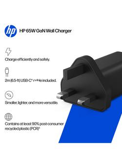 HP GaN USB-C 65W Wall Charger, Black - view 2, Black