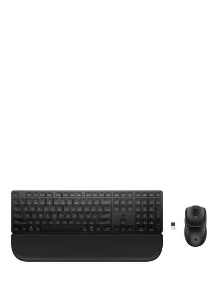 HP 580C Wireless Keyboard & Mouse Combo with Palm Rest, Black, Black