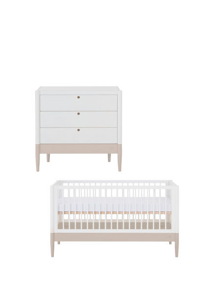 Gaia Baby Eos Cotbed & Dresser Set, Soft Cashmere/White, Soft Cashmere/ White