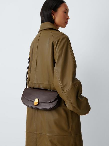 John Lewis Milan Lock Baguette Bag, Chocolate - view 2, Choc