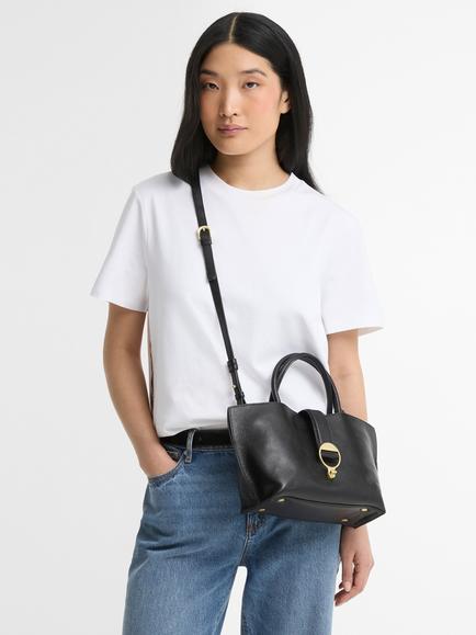 Barbour Alder Mini Leather Tote Bag, Black - view 2, Black