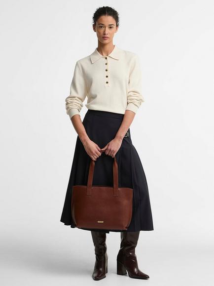 Barbour Alder Large Leather Tote Bag, Brown - view 2, Brown