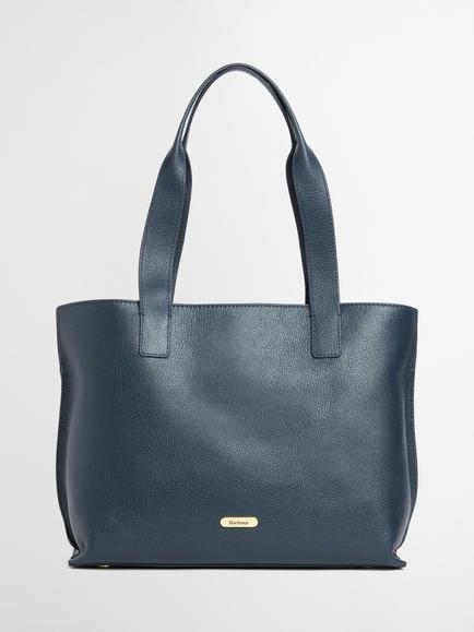Barbour Alder Large Leather Tote Bag, Navy, Navy