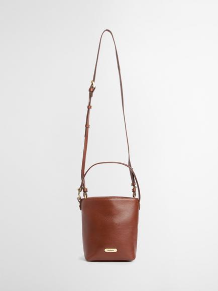 Barbour Cedar Mini Leather Bucket Bag, Brown, Brown