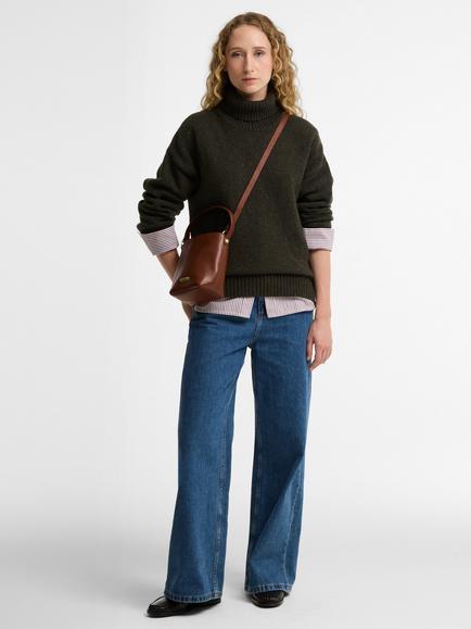 Barbour Cedar Mini Leather Bucket Bag, Brown - view 2, Brown