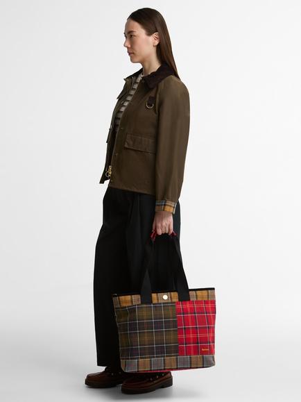 Barbour Mya Patchwork Tote Bag, Classic/Cardinal - view 2, Classic/Cardinal