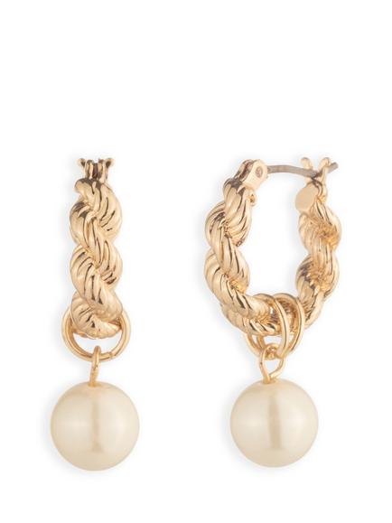 Lauren Ralph Lauren Lindella Pearl Drop Rope Hoop Earrings, Gold/ White, Gold/ White