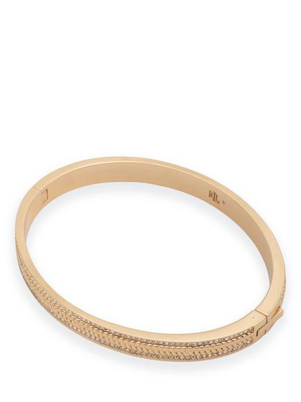 Lauren Ralph Lauren Emellie Crystal Herringbone Bangle, Gold/ Clear - view 2, Gold/ Clear