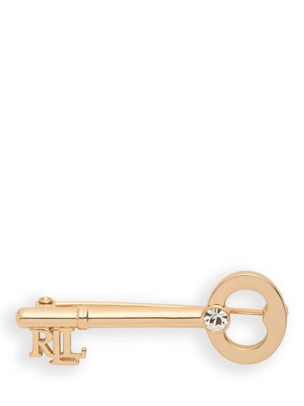 Lauren Ralph Lauren Logo Key Brooch, Gold/ Clear, Gold/ Clear