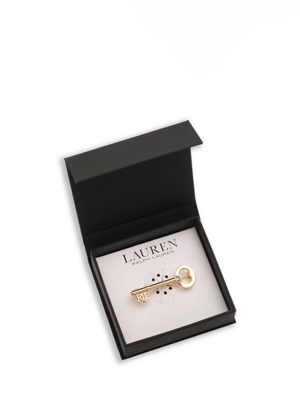Lauren Ralph Lauren Logo Key Brooch, Gold/ Clear - view 2, Gold/ Clear